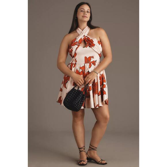 New ANTHROPOLOGIE Hutch Wrap Halter Floral Romper $168 PLUS 2X Red/Pink - Picture 3 of 7